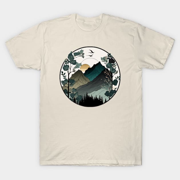 beautiful mountain view, vintage style T-Shirt by teehood